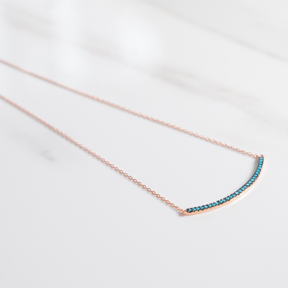 Turquoise Bar Necklace | Rose Gold 925 Silver - Picture 4 of 6